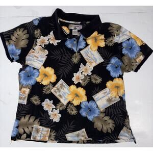 Caribbean Joe shirt polo women’s petite PL floral black